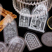 クリアシール 透明 ホワイト レース ステッカー フレークシール 窓 扉 瓶 花柄 蝶 英字 英語 sztz-30-056