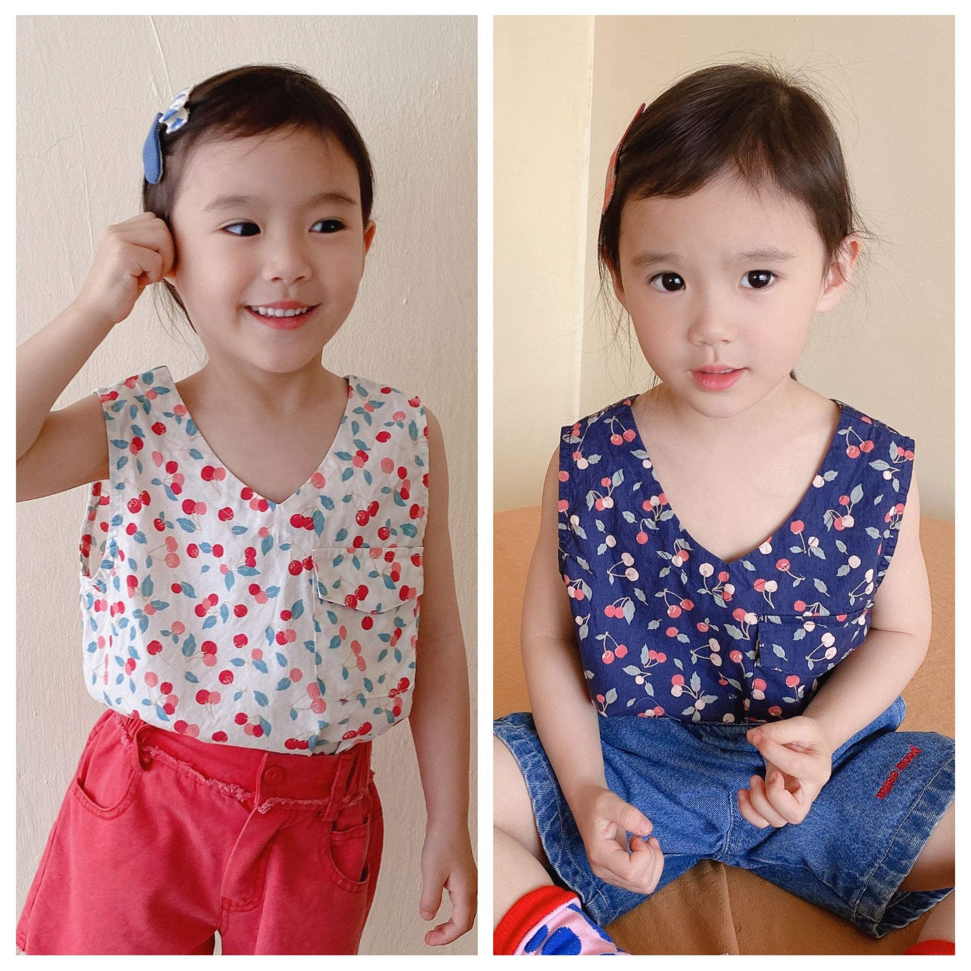 夏 子供  半袖 女の子 キャミソール 花柄ベスト コットン半袖 韓国の子供服