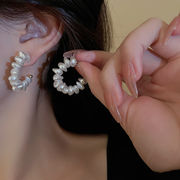 シルバーニードル幾何学的な真珠のイヤリングフランスのレトロなファッション気質のイヤリング毎日多目的な