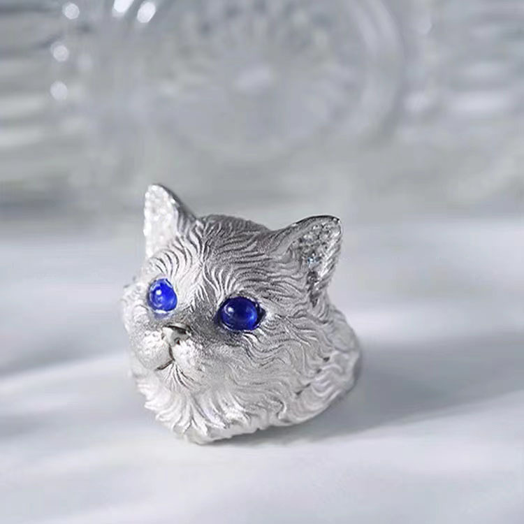 かわいい 猫の指輪 レディースファッションアクセサリー 立体的な 青い目の猫の指輪