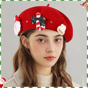 レディース帽子　クリスマス　ベレー帽　ファッション　かわいい　秋冬　全4色