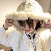 レディース帽子　ニットキャップ　リボン付き　ボンボン　韓国ファッション　秋冬　全5色
