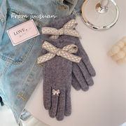 レディース手袋 　韓国ファッション　秋冬　スマホ対応　リボン　かわいい