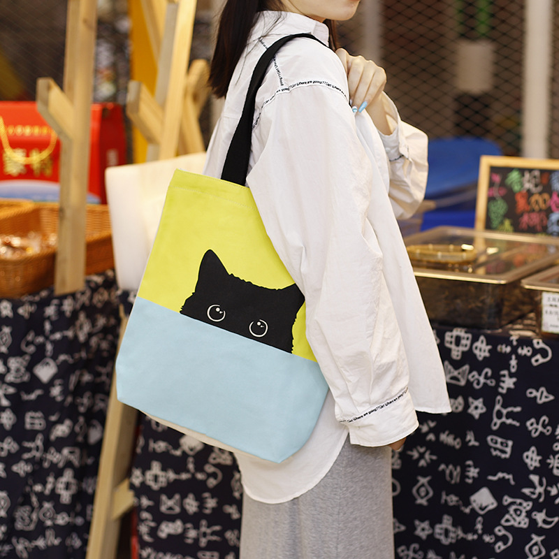 可愛い 猫柄 ショルダーバッグ ファッション 大容量 キャンバス