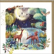 グリーティングカード クリスマス「月夜に集まる動物たち」メッセージカード