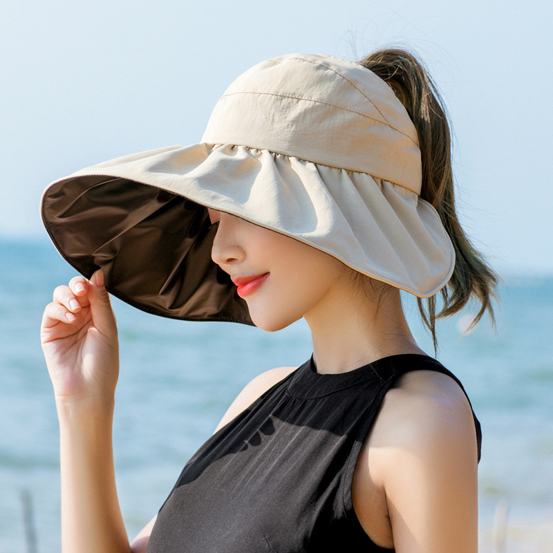 帽子女夏韓国版黒ゴム空頂日焼け止め帽子紫外線防止軒ビーチ太陽帽子日よけ空頂帽子
