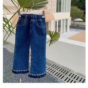 女の子のジーンズ 韓国のファッションフリンジジーンズ スリットフレアパンツ