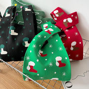 ★3色★　クリスマスニットバッグ　腕掛け　ミニトートバッグ　ニット巾着　韓国ファッション