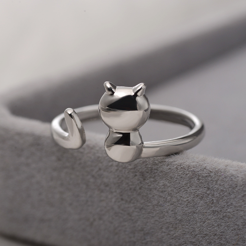 ファッション かわいい 猫指輪 レディースリング 調整可能な 猫リング  猫アクセサリー