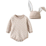 秋冬新品  韓国風子供服 キッズ服 ニット ロンパース ベビーのパジャマ 赤ちゃん ウサギ耳帽子