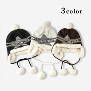帽子　フライトキャップ　ニットキャップ　リボン付き　レディース　韓国ファッション　秋冬　3colors