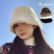 バケットハット　ファー帽子　レディース　韓国ファッション　デザイン　秋冬　4colors