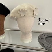 帽子　ベレー帽　花　レディース　韓国ファッション　デザイン　秋冬　3colors