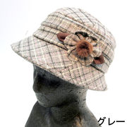 【帽子】【服飾雑貨】チェック柄フラワーモチーフハット