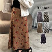 ベルベットロングスカート　厚手　花柄　レディース　韓国ファッション　5colors