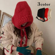 ニット帽子　リボン付き　レディース　韓国ファッション　デザイン　秋冬　全3色