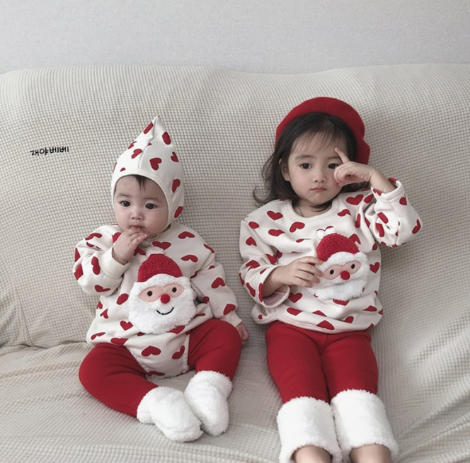 クリスマス 韓国風子供服 キッズ ベビー ロンパース+キャップ or