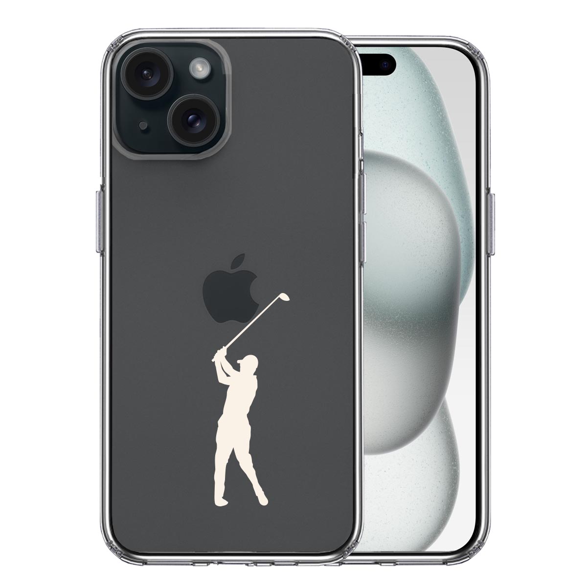iPhone15 側面ソフト 背面ハード ハイブリッド クリア ケース ゴルフ ホワイト