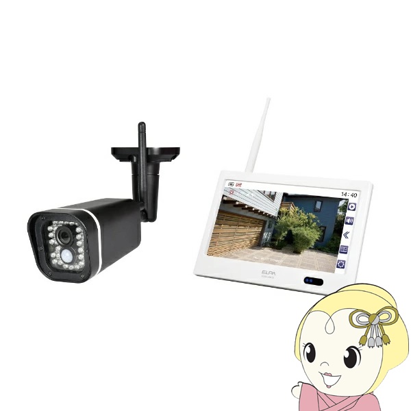 防犯カメラ 10型 ワイヤレスカメラ タッチパネル スマホ対応 フルハイビジョン ELPA 朝日電器 CMS-H100