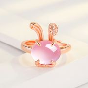 韓国風、電気めっき、ハイビスカスストーン、うさぎリング、かわいい、オープンリング