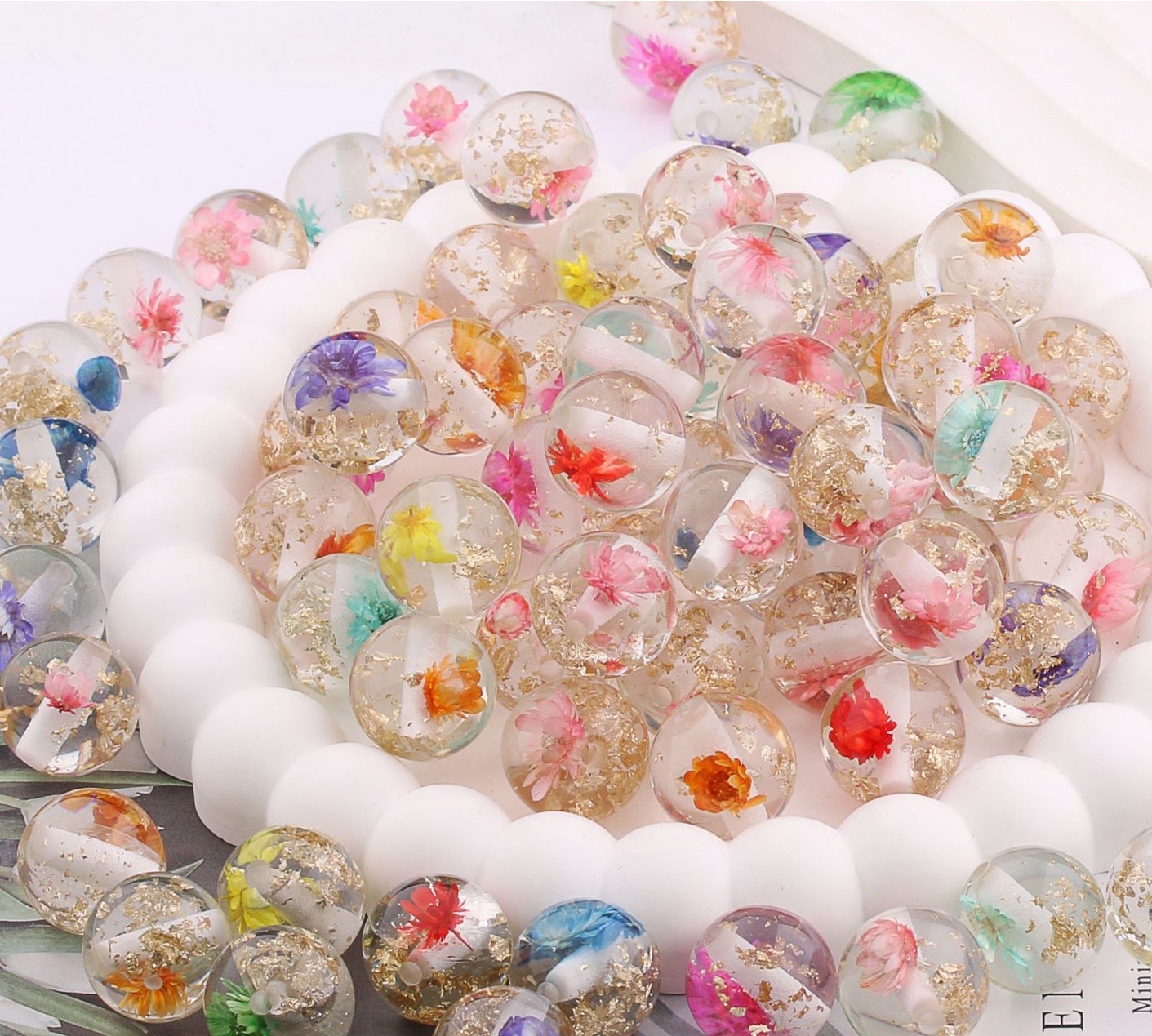 N1632 / カスタムボールペン 手染めビーズ リボン ハート お花 【公式