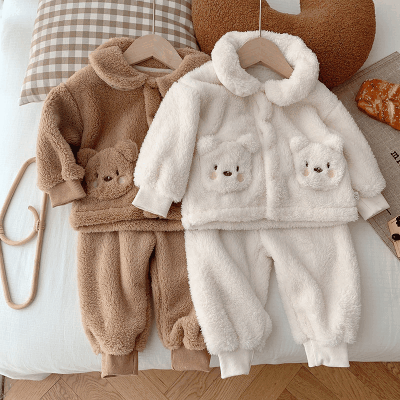 秋冬 ユニセックス 暖かく 0-5歳 韓国風子供服 ロングズボン ボアジャケット アウター 上着+パンツ 73-120