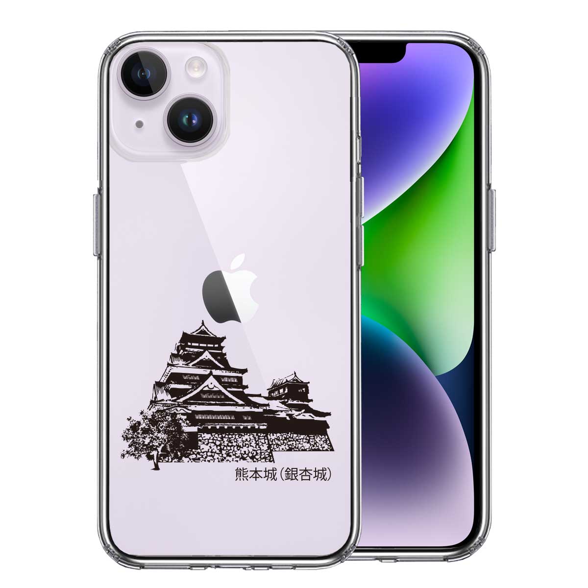 iPhone14 側面ソフト 背面ハード ハイブリッド クリア ケース 熊本城 銀杏城