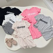 キッズセットアップ　ユニセックス　tシャツ+9分丈ワイドパンツ　90-150　夏服　韓国風　新作