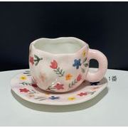 花柄 コーヒーカップソーサー 2点セット セラミックカップ 撮影道具 韓国風 装飾 INSスタイル