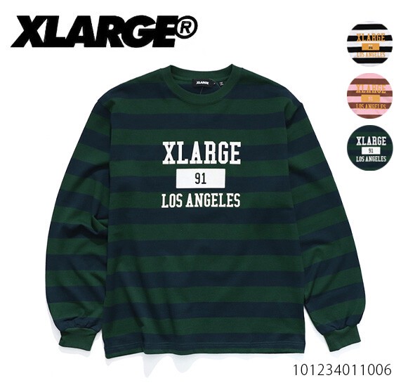 エクストララージ【X-LARGE】COLLEGE LOGO STRIPED L/S TEE ロンT 長袖