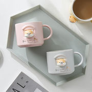 立体かわいいアニメ陶磁器カップ秋田犬マグカップ蓋付きスプーン 家庭用コップカップル