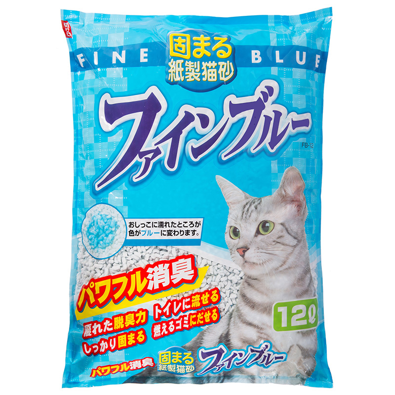［常陸化工］固まる紙製猫砂 ファインブルー 12L
