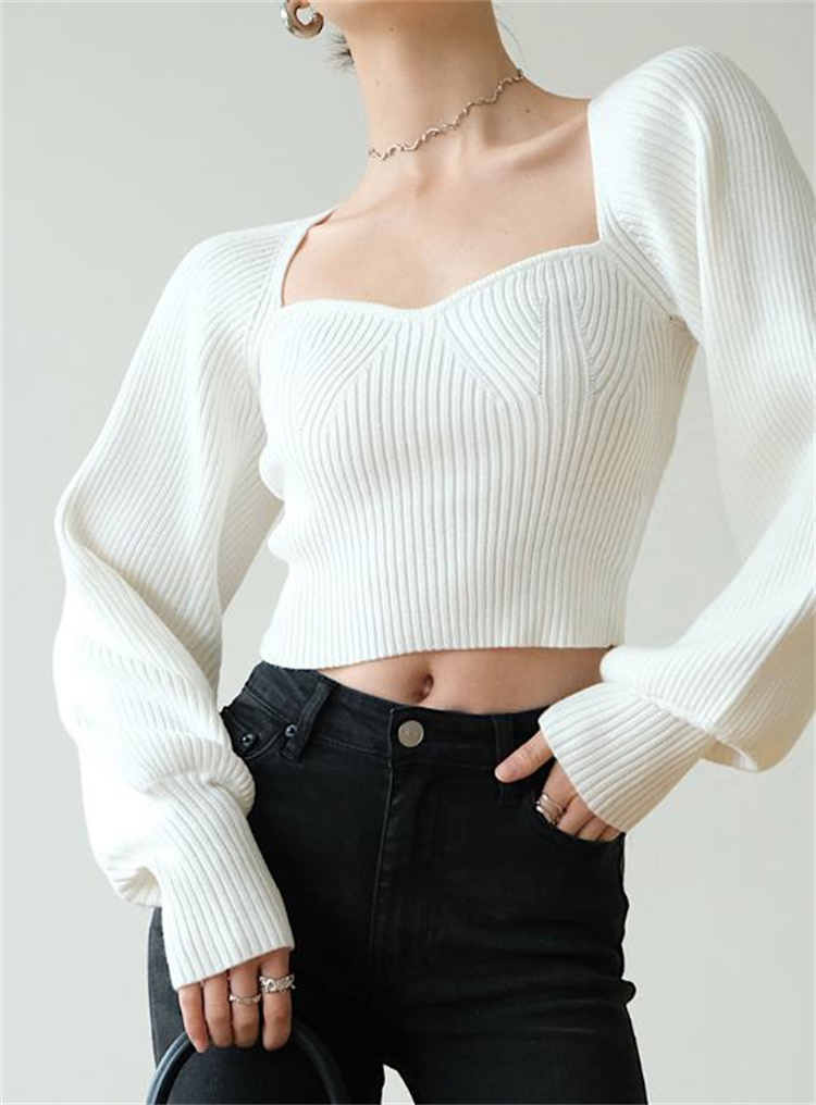 週末に着たい服 自社生産 スリム セーター エレガント 女性 シンプル 気質 ニットトップス 短いスタイル
