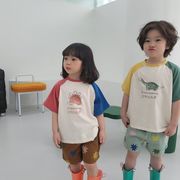 2024夏新作  韓国風子供服  ベビー服  トップス  Tシャツ  男女兼用  恐竜 2色