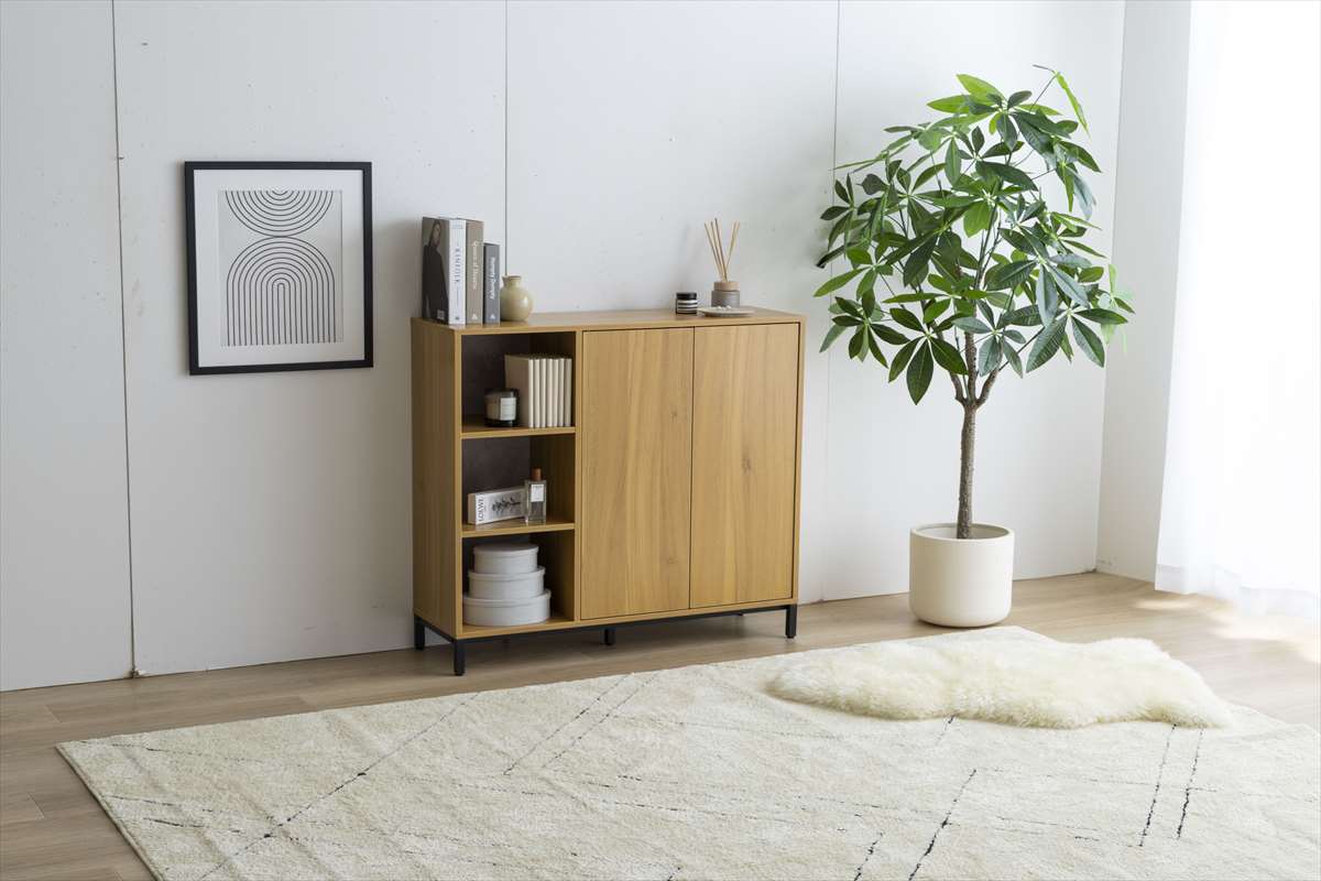 送料無料】【幅90cm】Pesci キャビネット 収納棚 木目調 扉付き 【公式