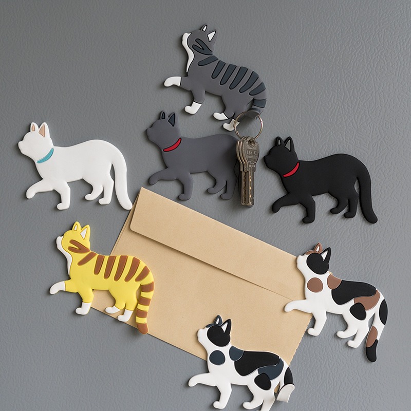 かわいい  猫 冷蔵庫用マグネット  フック 冷蔵庫用マグネット フックアップする  無跡磁石 猫雑貨  全7色