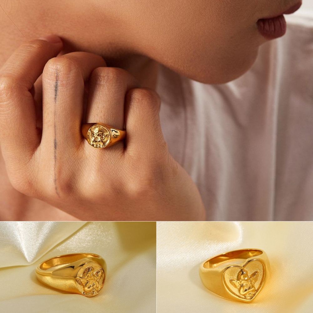 ステンレス　18Kゴールド　指輪　天使　キューピッドリング　欧米風　首飾り　レディース指輪