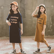 韓国風人気子供服 夏の新作 半袖 レタープリント ロングスカート ワンピース