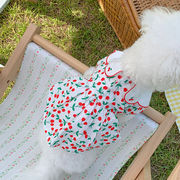 春夏新作 小型犬服   超可愛いペット服  子犬犬ロータスリーフカラー半袖猫チェリードレス   ペット用品