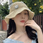 ストローハット　麦わら帽子　春夏　韓国ファッション　レディース　花　紫外線対策