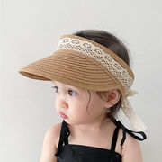 ベビーハット 夏の女の子 麦わら帽子 空のシルクハット 子供の日よけ帽 レース麦わら帽子