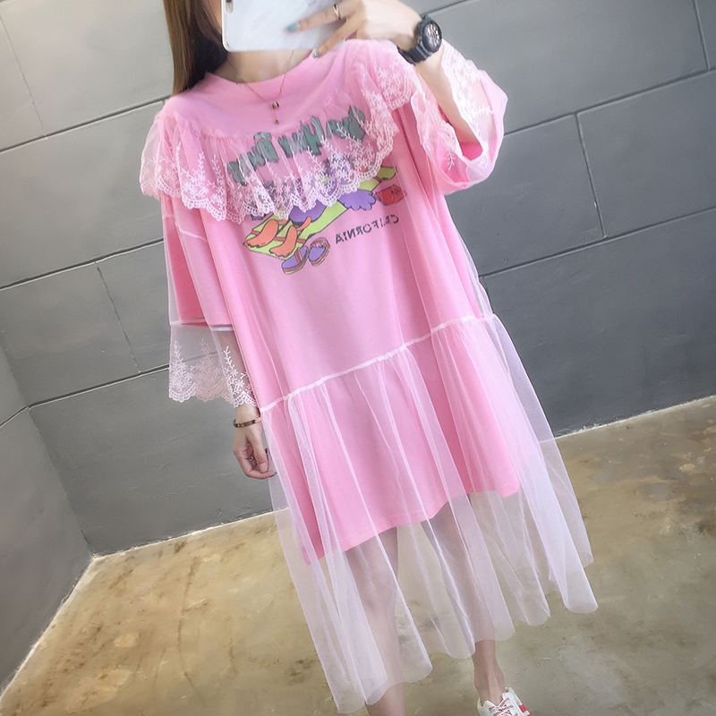 【予約222958】大きいサイズ春夏新作 韓国 レディース ファッション   Tシャツワンピース  LL-4L