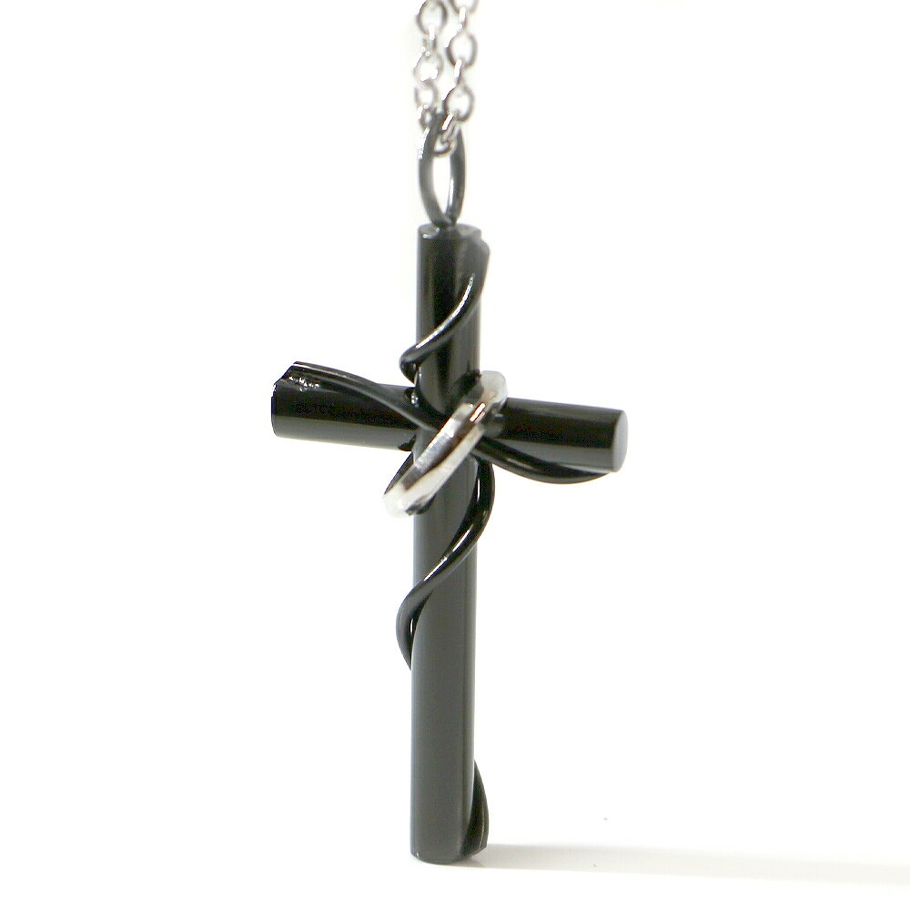 ステンレス ネックレス クロス 十字架 リング ブラック レディース メンズ アクセサリー