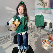2024年秋の新しい女の子の服、韓国風子供服、カーディガンベストセーター、セーター、ins人気商品