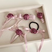 リボンヘアピン　ヘアゴム　薔薇　ヘアアクセサリー　レディース　デザイン　韓国風　髪飾り　INS