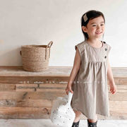韓国の子供服2024年夏の新しいスタイル、女の子の夏服純綿、ドレス、ロングスカート