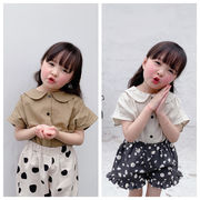 子供服、2024年夏の新製品、女の子の韓国風ウォッシュドコットン半袖シャツ