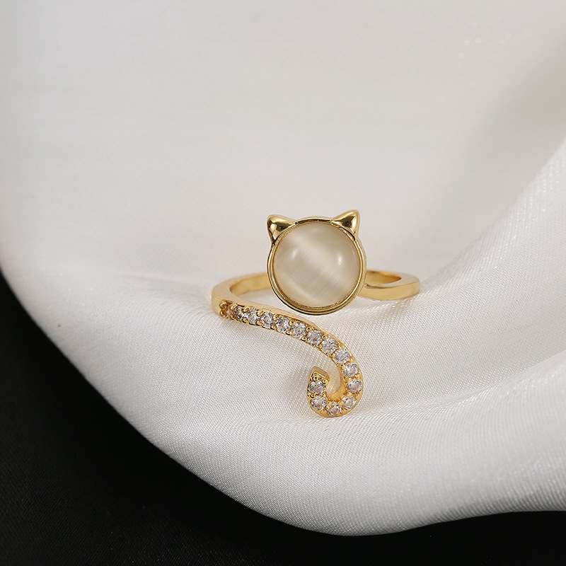 かわいい猫の指輪ファッション流行の猫の目の石ダイヤモンドリングブレスレットシンプルなペアリング