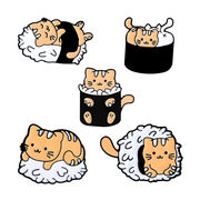 5色 猫ブローチ 寿司猫  タックピン ブローチ バッジ   かわいい  猫アクセサリー
