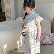かわいいチェック柄のドレス ドレス 韓国子供服  夏新作  薄い  ワンピース   コットン  子供服